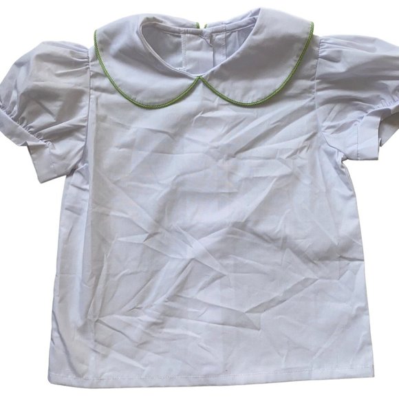 Castles & Crowns 4 NWOT white Peter Pan collar green trim puff sleeves button do - Picture 2 of 6